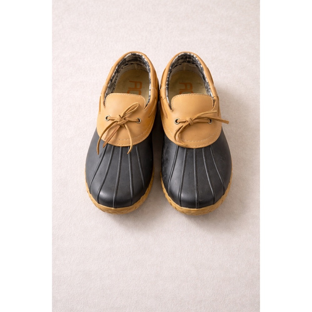 AquaStop Tara Black Tan Leather Rubber Duck Shoes Loafers Womens Size 10